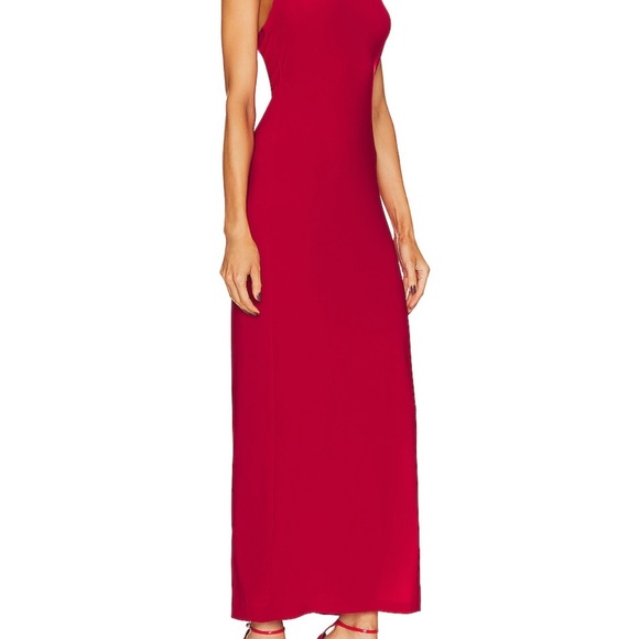 Norma Kamali Halter Turtleneck Side Slit Gown in Red XS - Picture 2 of 3